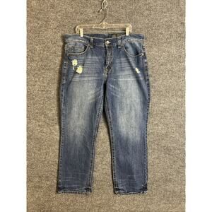 T.K. Axel Mens Relaxed Straight Jeans Size 38 Blue Medium Wash Distressed Denim